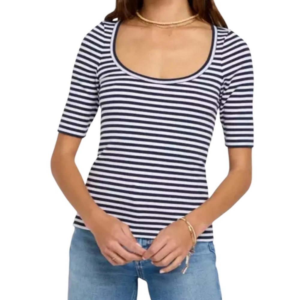 FAHERTY Freestyle RIb Knit Top In Navy Desi Stripe